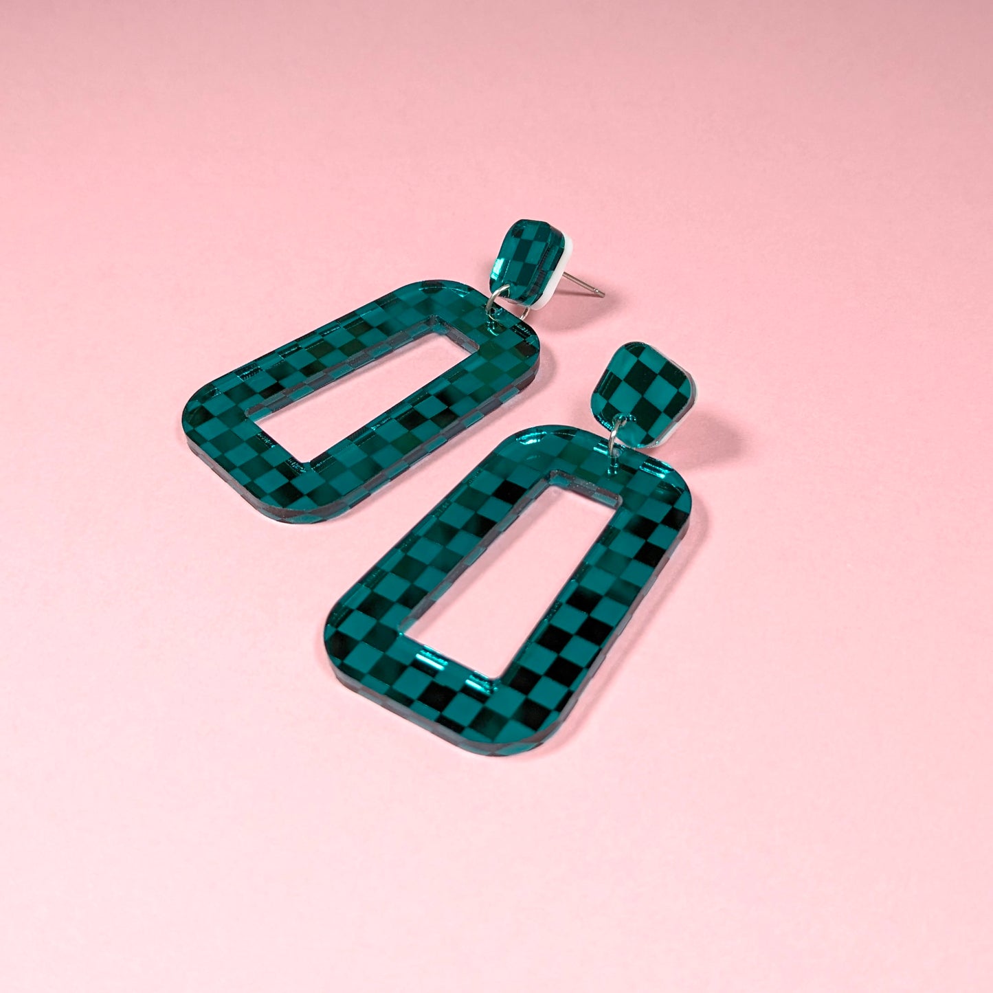 Teal Checker Earrings