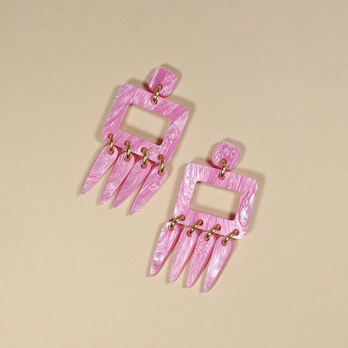 Pink Pearlescent Marble Statement Earrings