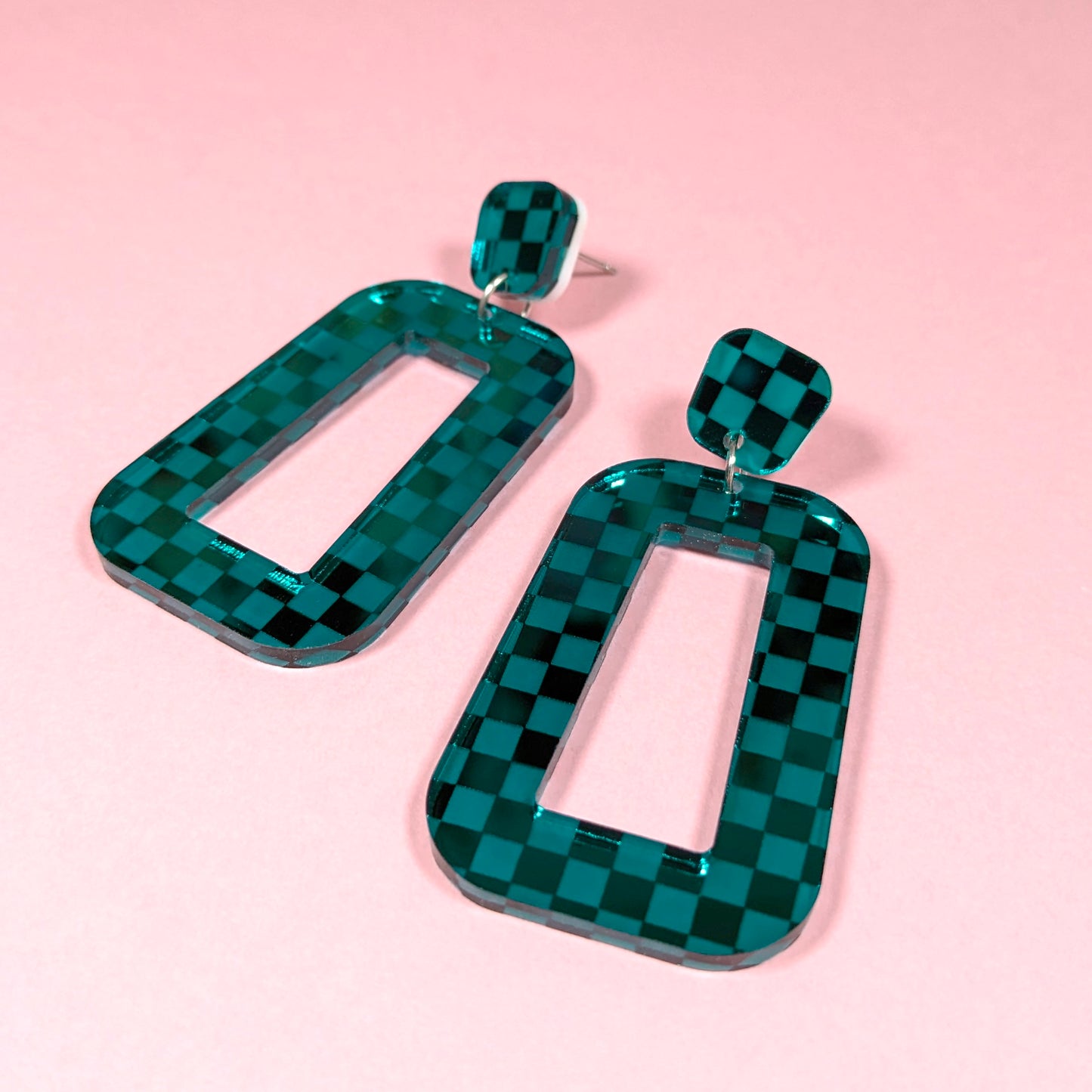 Teal Checker Earrings