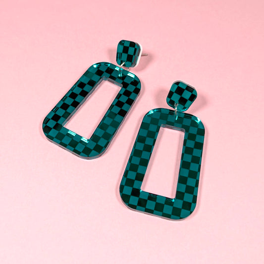 Teal Checker Earrings