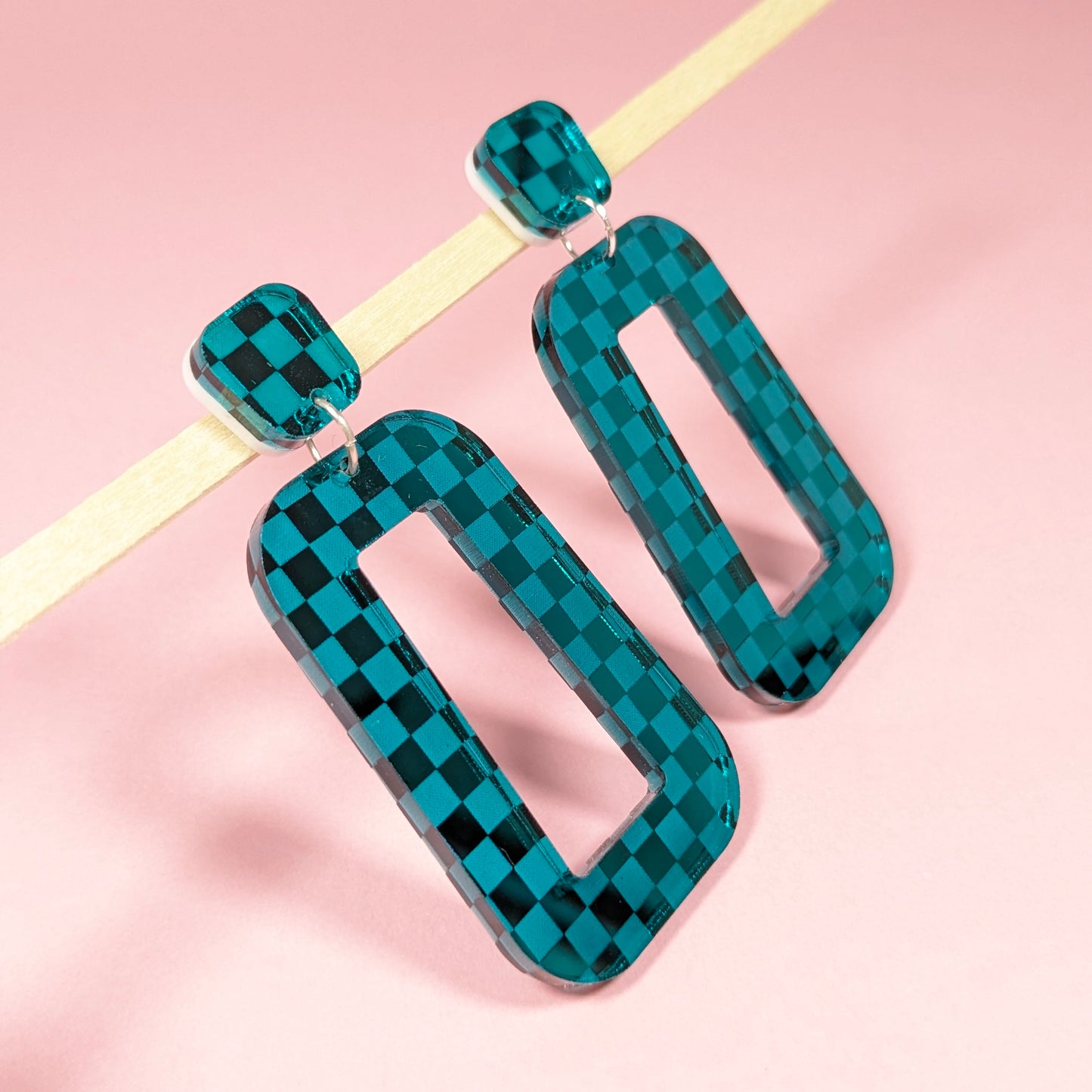 Teal Checker Earrings