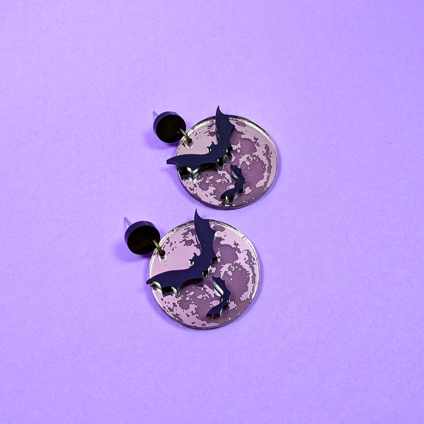 Mirrored Moon Bat Earrings