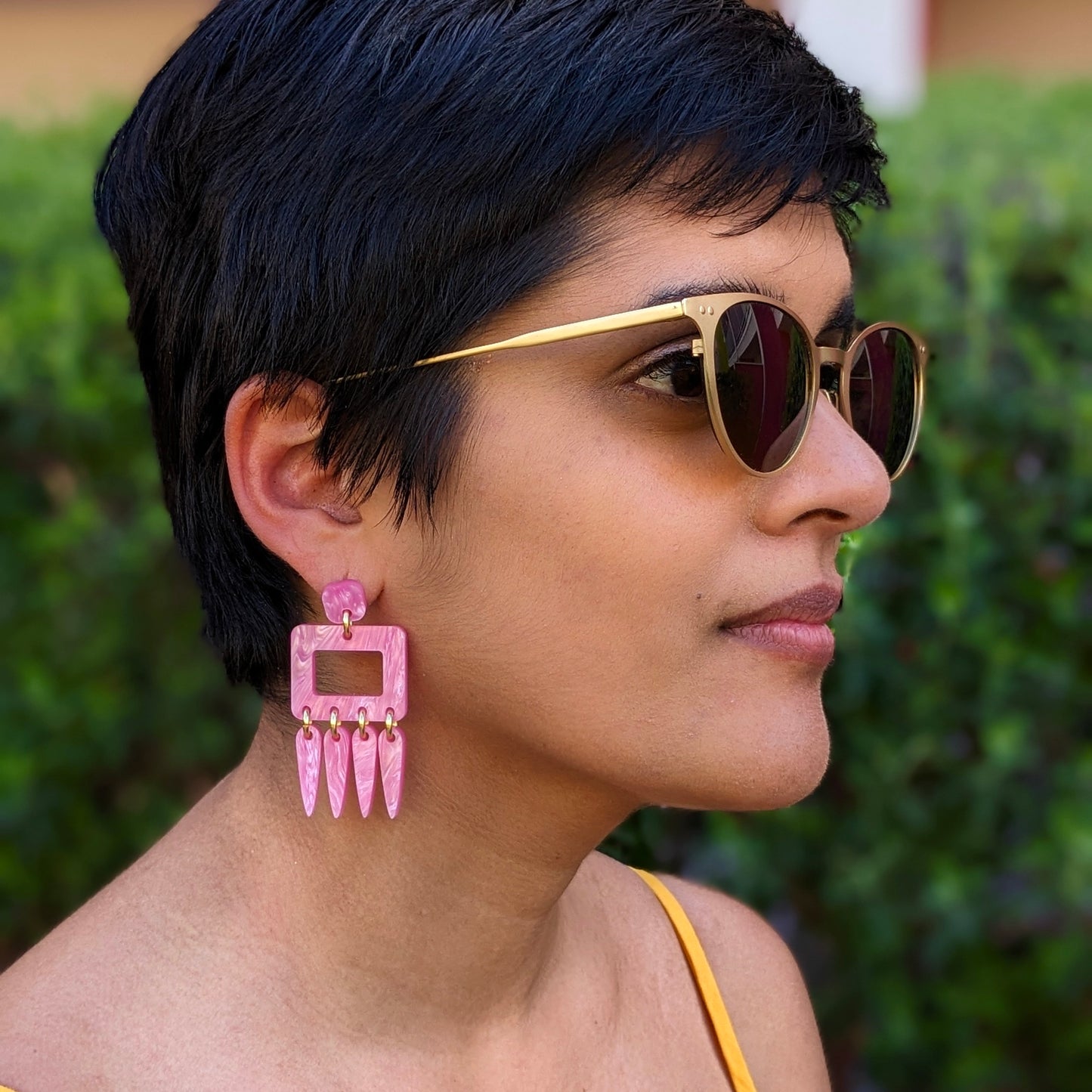 Pink Pearlescent Marble Statement Earrings