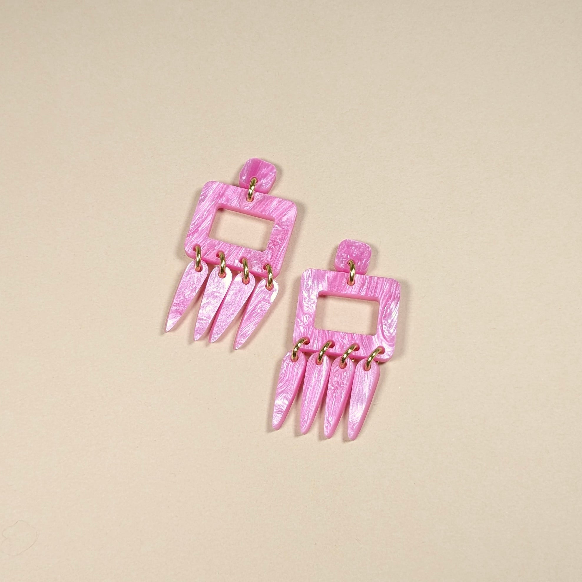 Pink Pearlescent Marble Statement Earrings