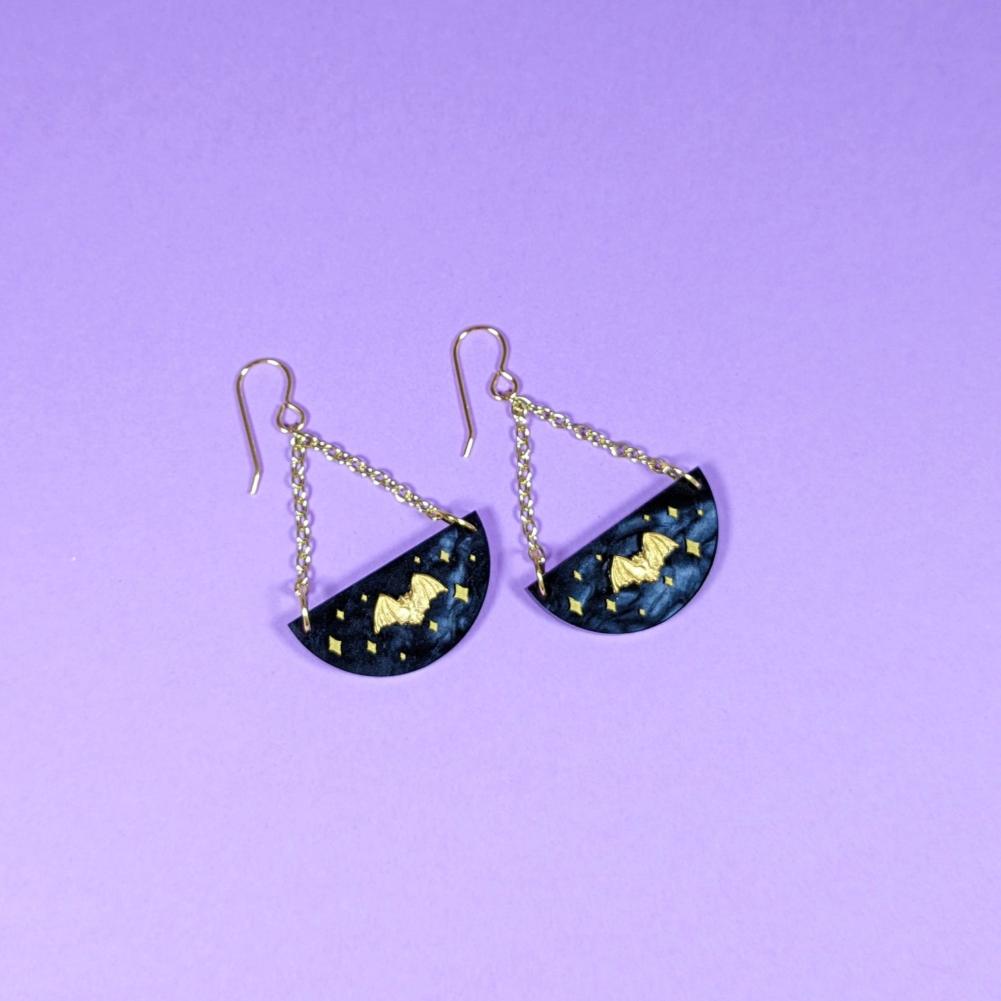 Brass Bat Starlight Halloween Earrings