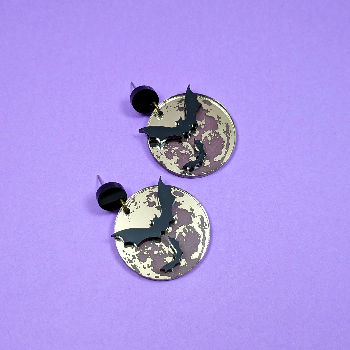 Mirrored Moon Bat Earrings