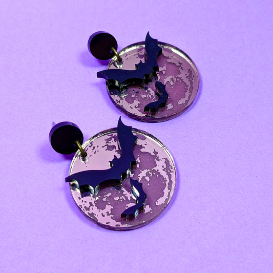 Mirrored Moon Bat Earrings