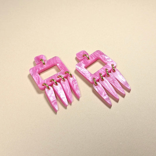 Pink Pearlescent Marble Statement Earrings