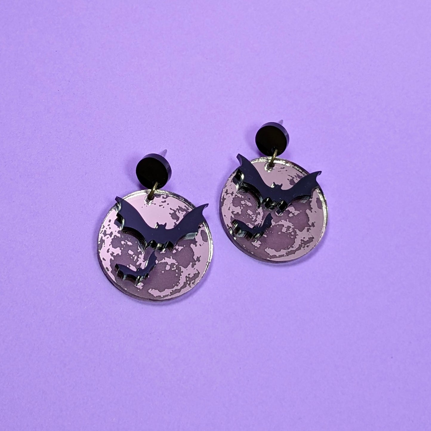 Mirrored Moon Bat Earrings