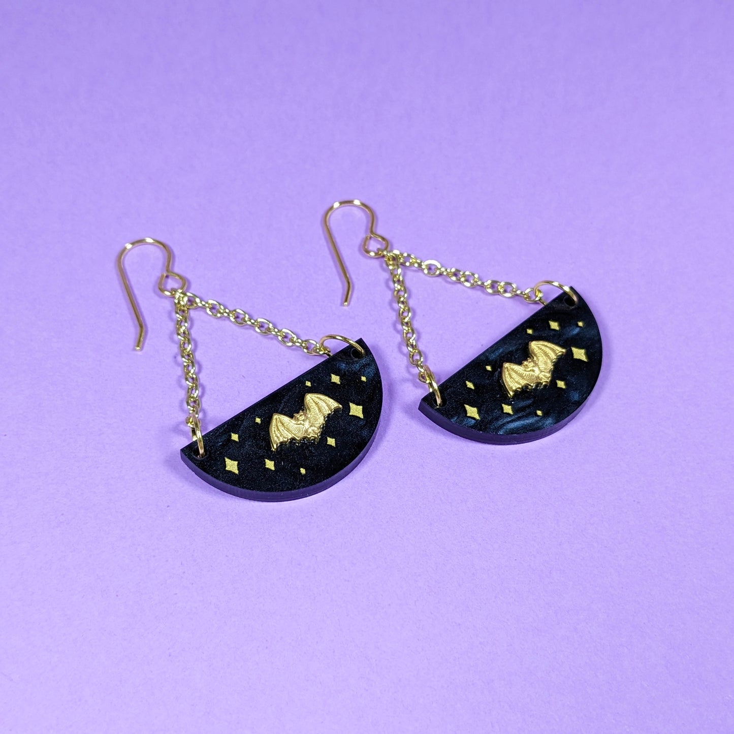 Brass Bat Starlight Halloween Earrings