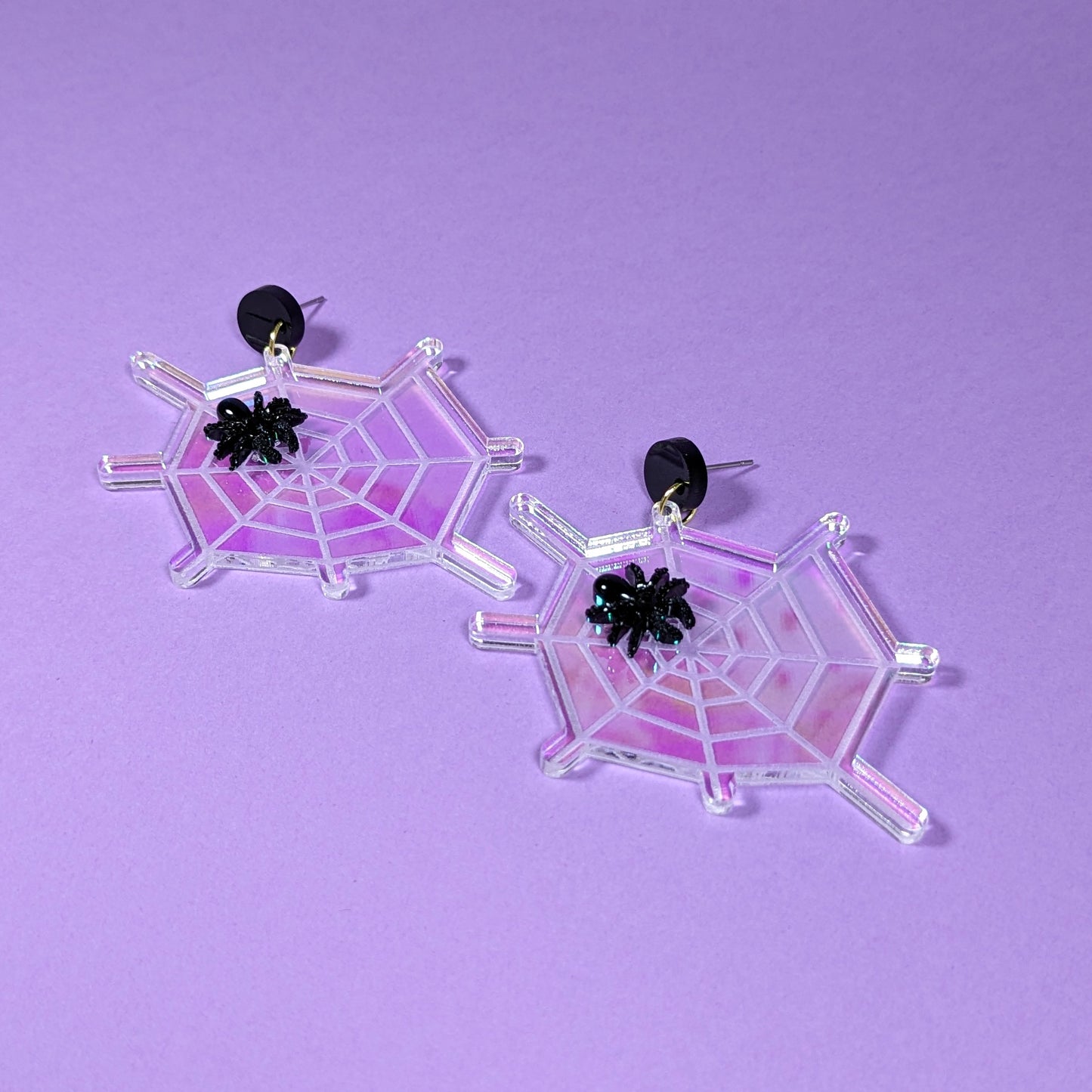 Iridescent Spider Web  Earrings