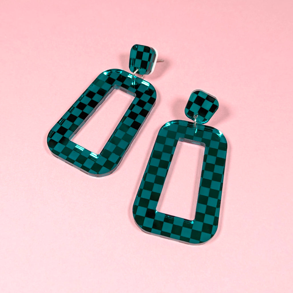 Teal Checker Earrings