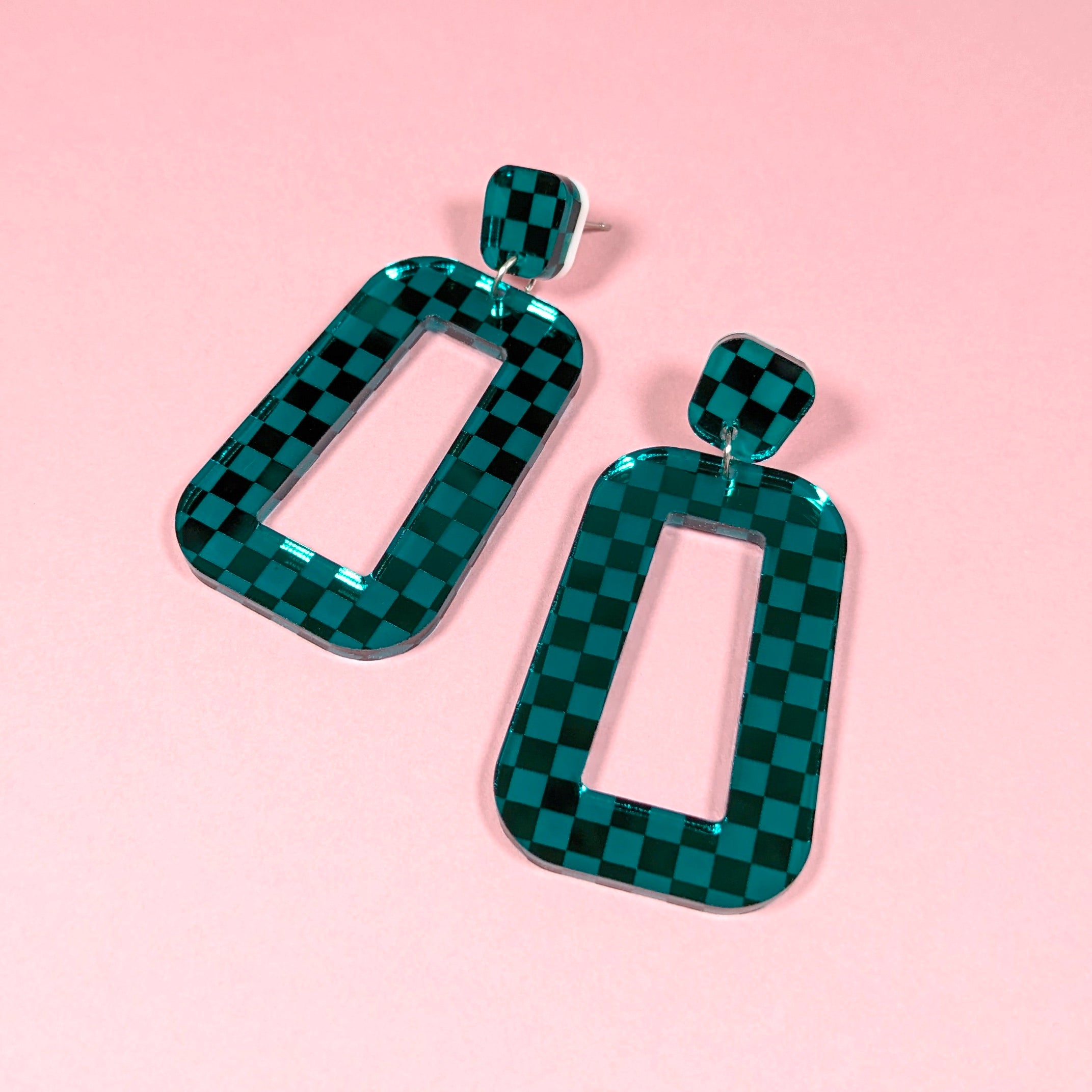Teal Checker Earrings