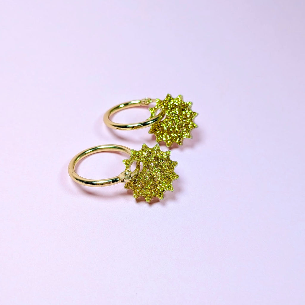 Gold Starburst Hoop Charm Earrings
