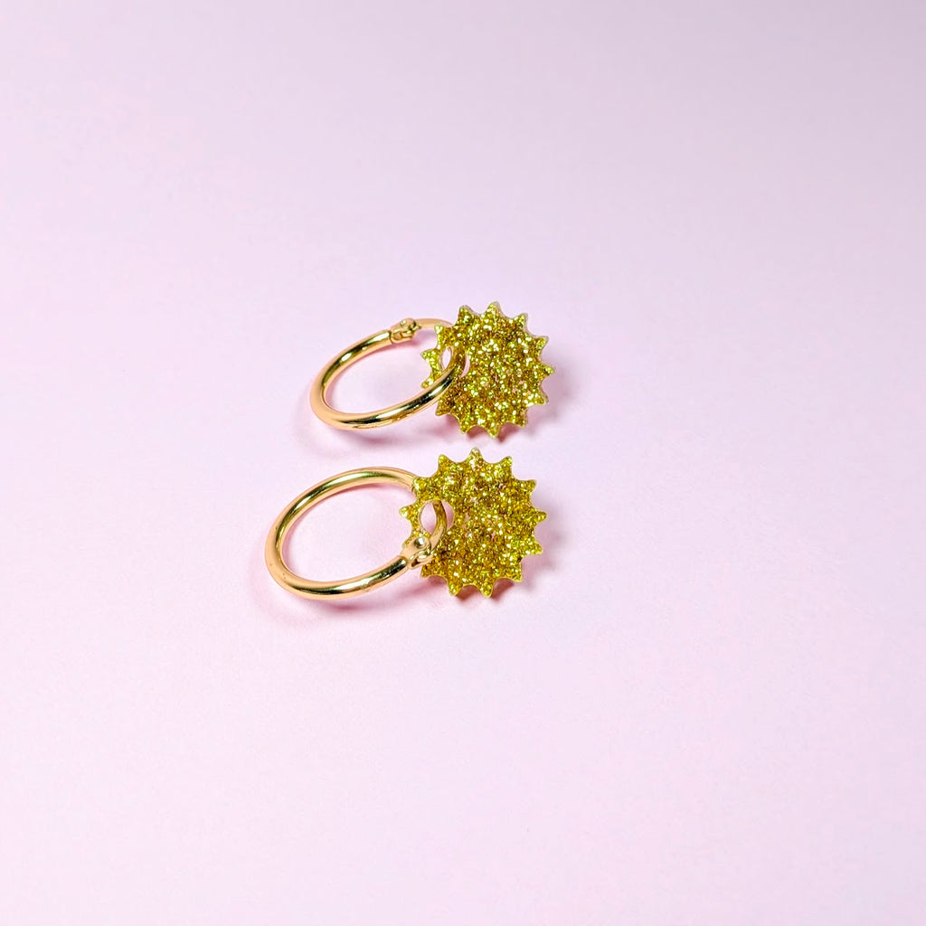 Gold Starburst Hoop Charm Earrings